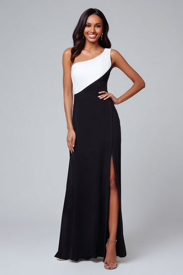 Fourreau une épaule Robe formelle noire et blanche avec fente